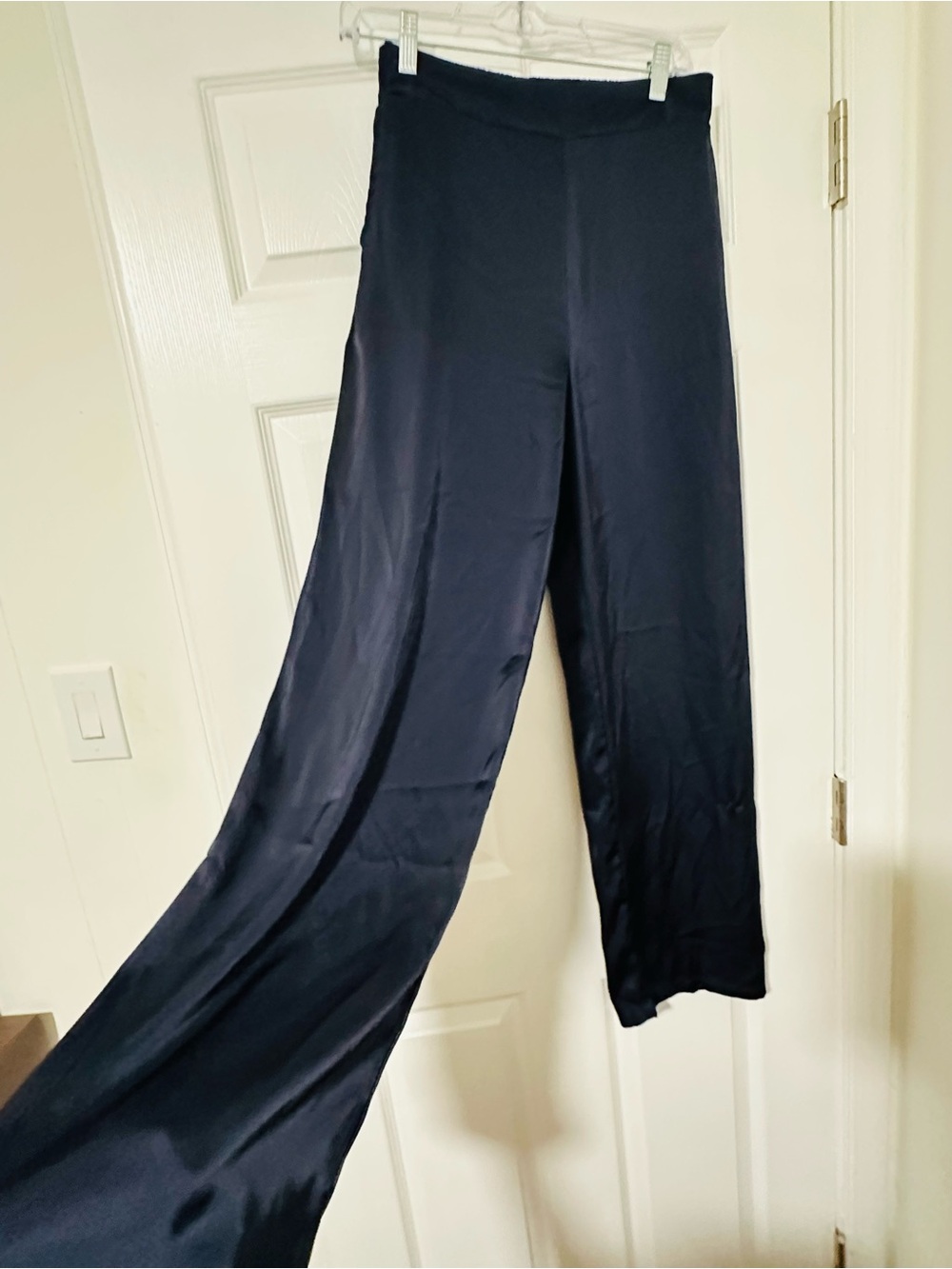 Wide Leg Satin Pants - Navy
